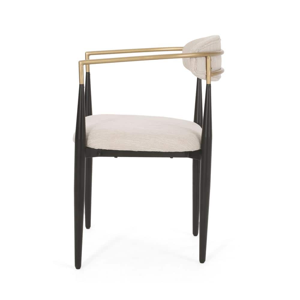 Beige and Black Upholstered Metal Dining Side Chairs, Set of 2