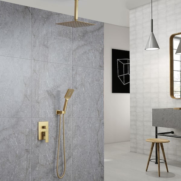 Staykiwi Single Handle 3-Spray Shower Faucet 2.5 GPM with Pressure Balance Anti Scald in. Brushed Golden