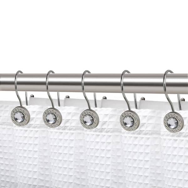 Utopia Alley Brushed Nickel Double Shower Curtain Hooks For Bathroom Rust Resistant Rings Crystal Design Hk21bn The