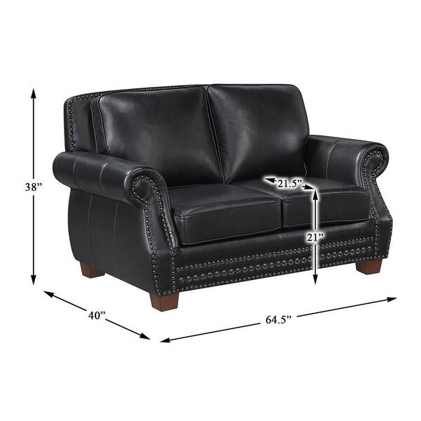 Lazzara Martina 64.5 in. W Black Leather 2-Seater Love Seat
