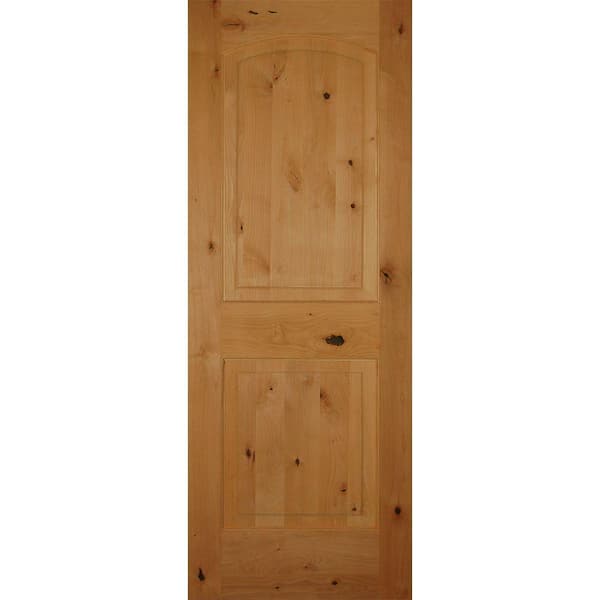 Builders Choice 28 in. x 80 in. Left-Handed 2-Panel Arch Top Unfinished Solid Core Knotty Alder Single Prehung Interior Door