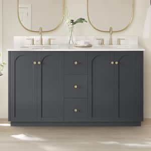 Anabelle 60 in. W x 22 in. D x 35 in. H Double Sinks Bath Vanity in Charcoal Grey with Engineered Carrara Top