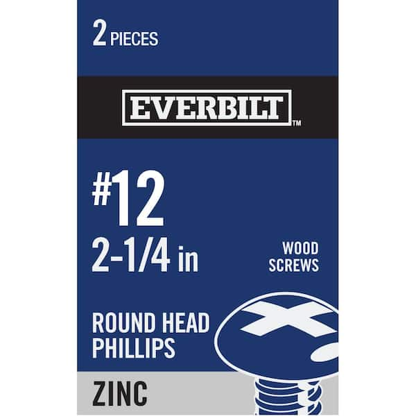 Everbilt #12 x 2-1/4 in. Phillips Round Head Zinc Plated Wood Screw (2-Pack)