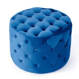 Dropship Blue Modern Velvet Upholstered Ottoman, Exquisite Small End Table,  Soft Foot Stool,Dressing Makeup Chair, Comfortable Seat For Living Room,  Bedroom, Entrance to Sell Online at a Lower Price