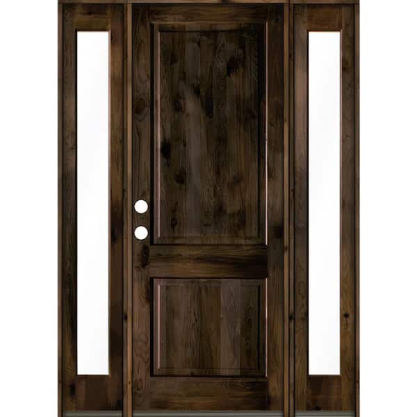 Krosswood Doors 64 in. x 96 in. Rustic Knotty Alder Right-Hand/Inswing Clear Glass Black Stain Square Top Wood Prehung Front Door