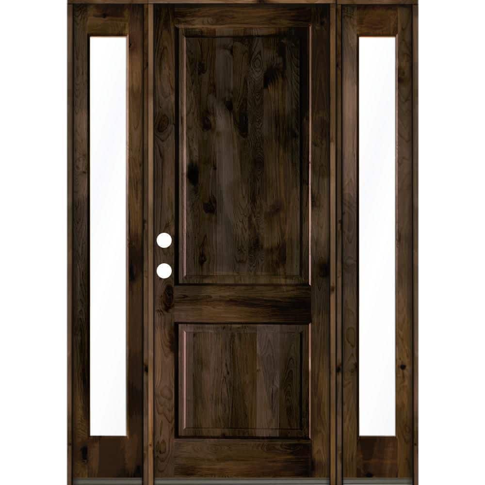 70 in. x 96 in. Rustic Knotty Alder Right-Hand/Inswing Clear Glass Black Stain Square Top Wood Prehung Front Door price history on PriceWatchPro