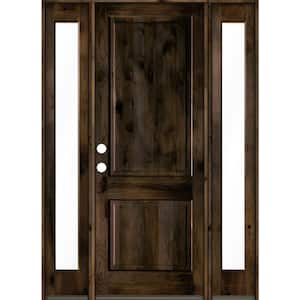 70 in. x 96 in. Rustic Knotty Alder Right-Hand/Inswing Clear Glass Black Stain Square Top Wood Prehung Front Door