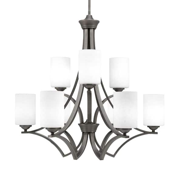 Unbranded Clevelend 9-Light Graphite Chandelier, Round Chandelier with 4 in. White Muslin Glass Shades, No bulbs included