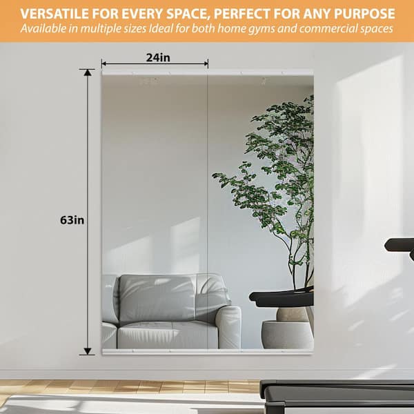 Modern 2-Pack 24 in. W x 63 in. H Frameless Gym/Yoga Mirrors – HD Tempered Glass, Shatterproof, Easy Wall Mount