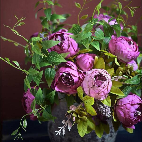 19.7 in. Purple Indoor Artificial Peony Flower 2-Bouquets
