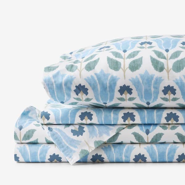 Company Cotton Ellary Flower Blue/Green Cotton Percale Queen Sheet Set