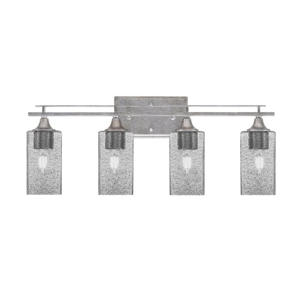 Unbranded Ontario 26.25 in. 4-Light Vanity Light Aged Silver Square Smoke Bubble Glass Shades