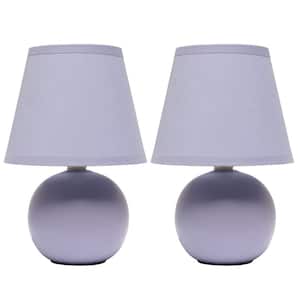 8.66 in. Purple Traditional Petite Ceramic Orb Base Table Lamp Set with Matching Tapered Drum Fabric Shade (2-Pack)