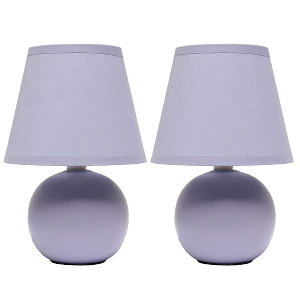 Creekwood Home 8.66 in. Purple Traditional Petite Ceramic Orb Base Table Lamp Set with Matching Tapered Drum Fabric Shade (2-Pack)