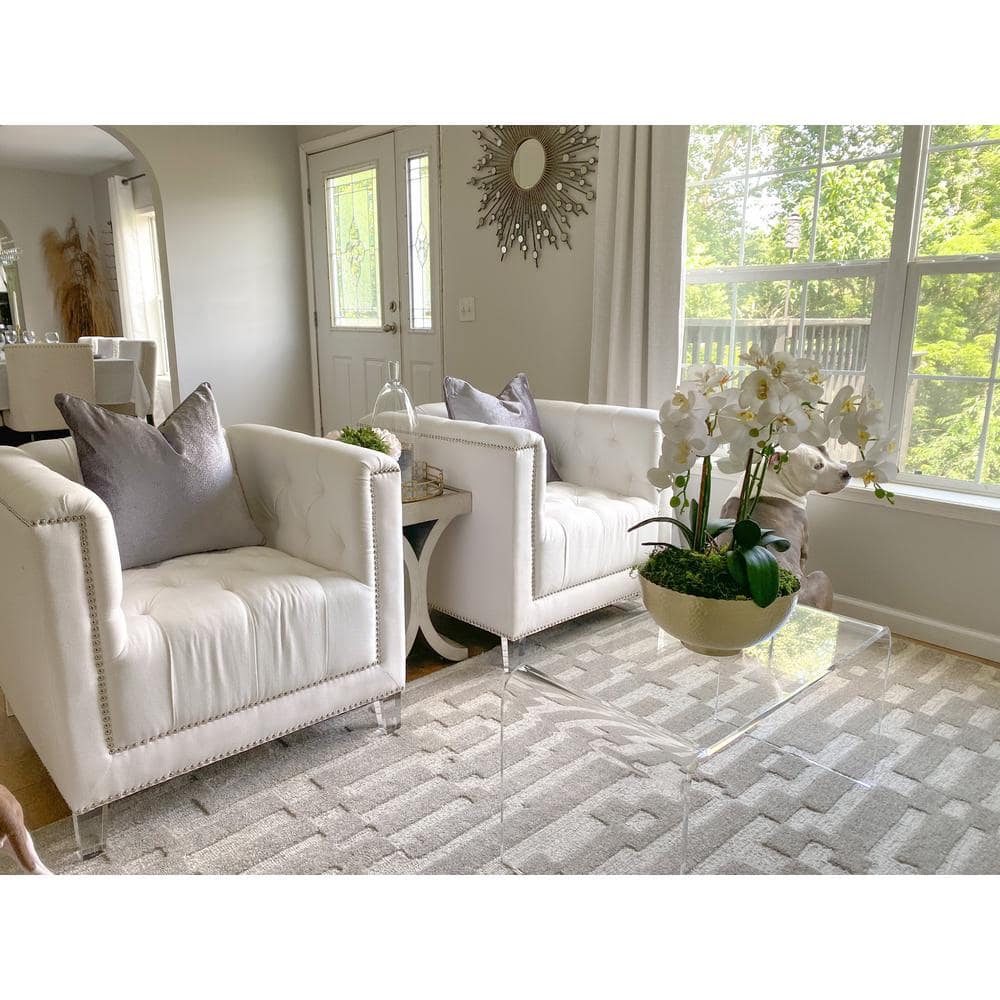 White Tufted Acrylic Barrel Accent Chair with Nailhead Trim