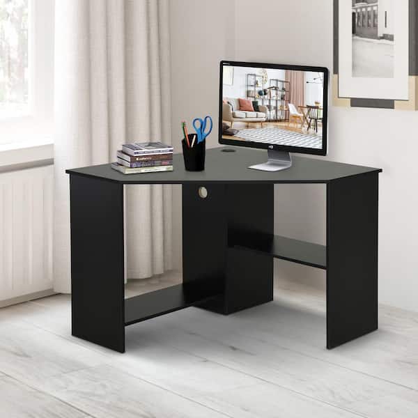 Homcom Corner Desk, Triangle Computer Desk With Drawer And Storage
