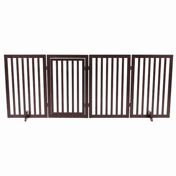 Brown Pet Gate Wooden 4-Panel Configurable Pet Gate