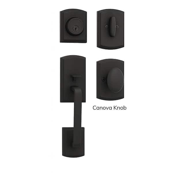 DELANEY HARDWARE Visconti Single Cylinder Black Door Handleset with Canova Interior
