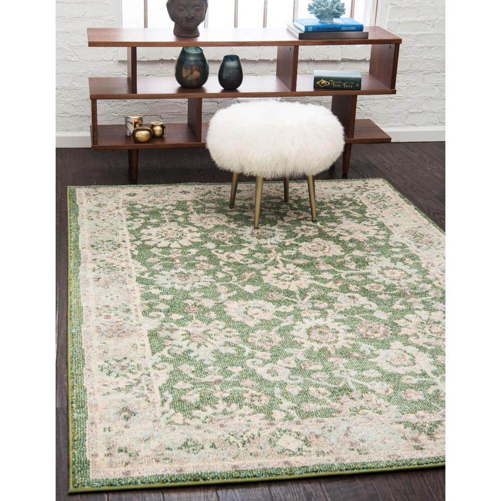 Krystle Green and Beige Overdyed Floral Area Rug 5'1" x 8'