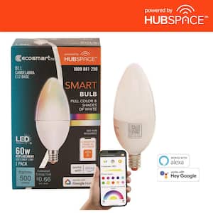 60-Watt Equivalent Smart B11 E12 Color Changing CEC LED Light Bulb with Voice Control (1-Bulb) Powered by Hubspace
