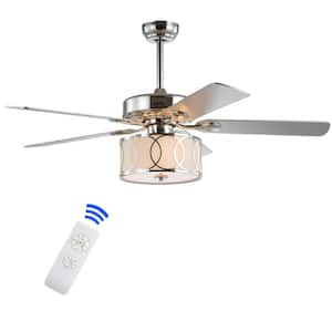 Circe 52 in. Chrome 3-Light Drum Shade LED Ceiling Fan with Light and Remote