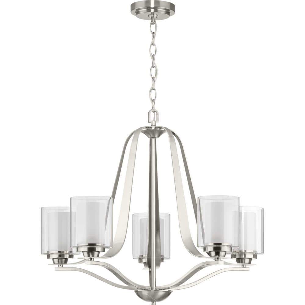 Kene Brushed Nickel 5-Light Chandelier with Etched Glass Shades