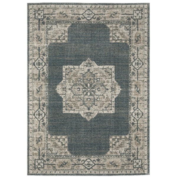 AVERLEY HOME Apex Blue Doormat 3 ft. x 5 ft. Distressed Persian Medallion Polyester Indoor Area Rug
