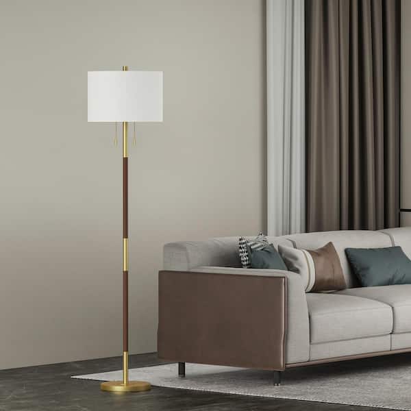 Montgomery 65 in. Gold Column Floor Lamp With White Linen Lampshade