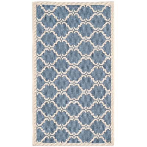 SAFAVIEH Courtyard Blue/Beige Doormat 2 ft. x 4 ft. Border Indoor/Outdoor Patio Area Rug