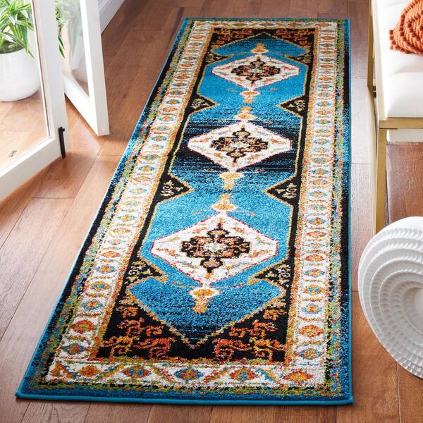 Vintage Hamadan 2 ft. x 8 ft. Blue/Ivory Abstract Medallion Runner Rug