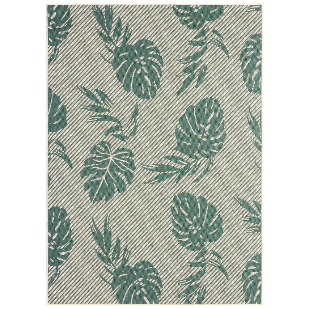 Tropical Island Vibes Reversible Beige/Green Synthetic Area Rug, 5' x 7'