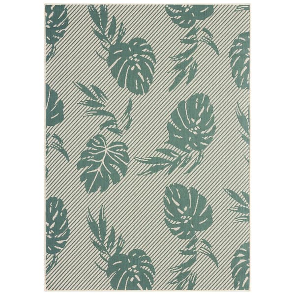 Palm Beige/Green 5 ft. x 7 ft. Indoor/Outdoor Area Rug