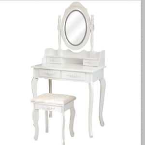 LED Single Mirror 4-Drawer Dresser Vanity Set White