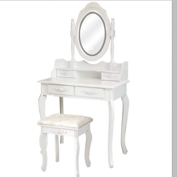 Karl home LED Single Mirror 4-Drawer Dresser Vanity Set White