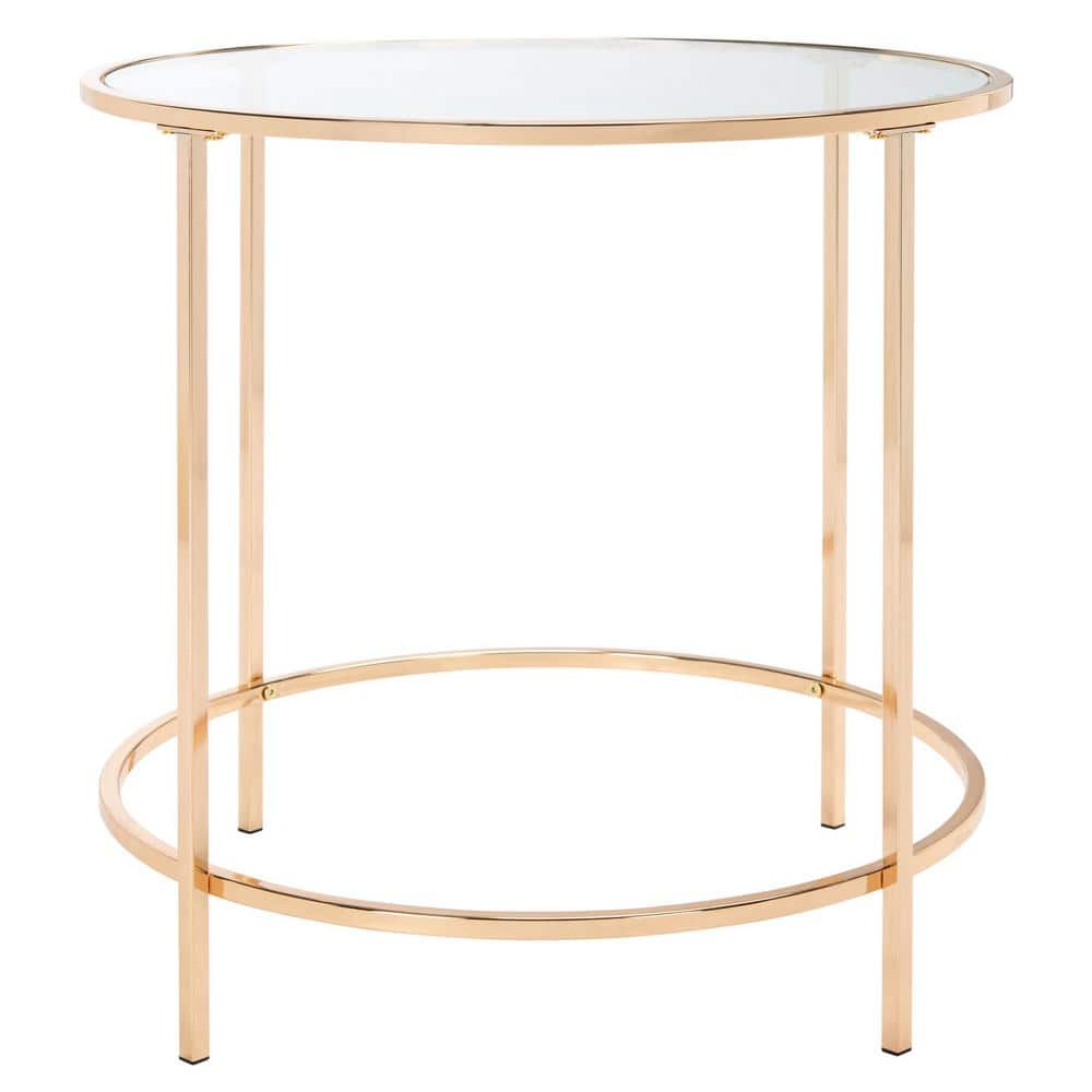 Kolby 22 in. Polished Gold Round Glass End Table