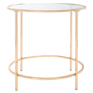 Kolby 22 in. Polished Gold Round Glass End Table