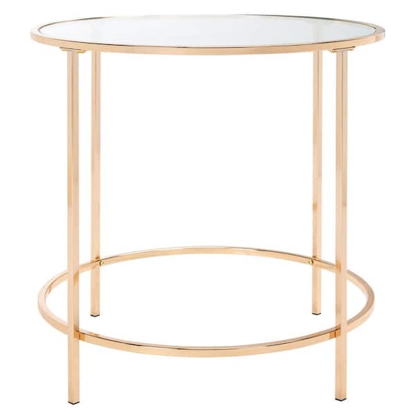 SAFAVIEH Kolby 22 in. Polished Gold Round Glass End Table