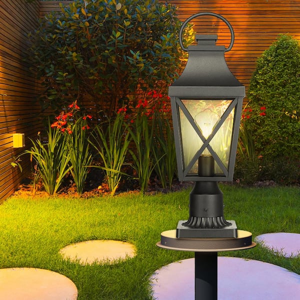 2 Pack 1 Light Black Outdoor Light, Aluminum Waterproof Hardwired Post Light with E26 Socket, No Bulbs Included (DD)