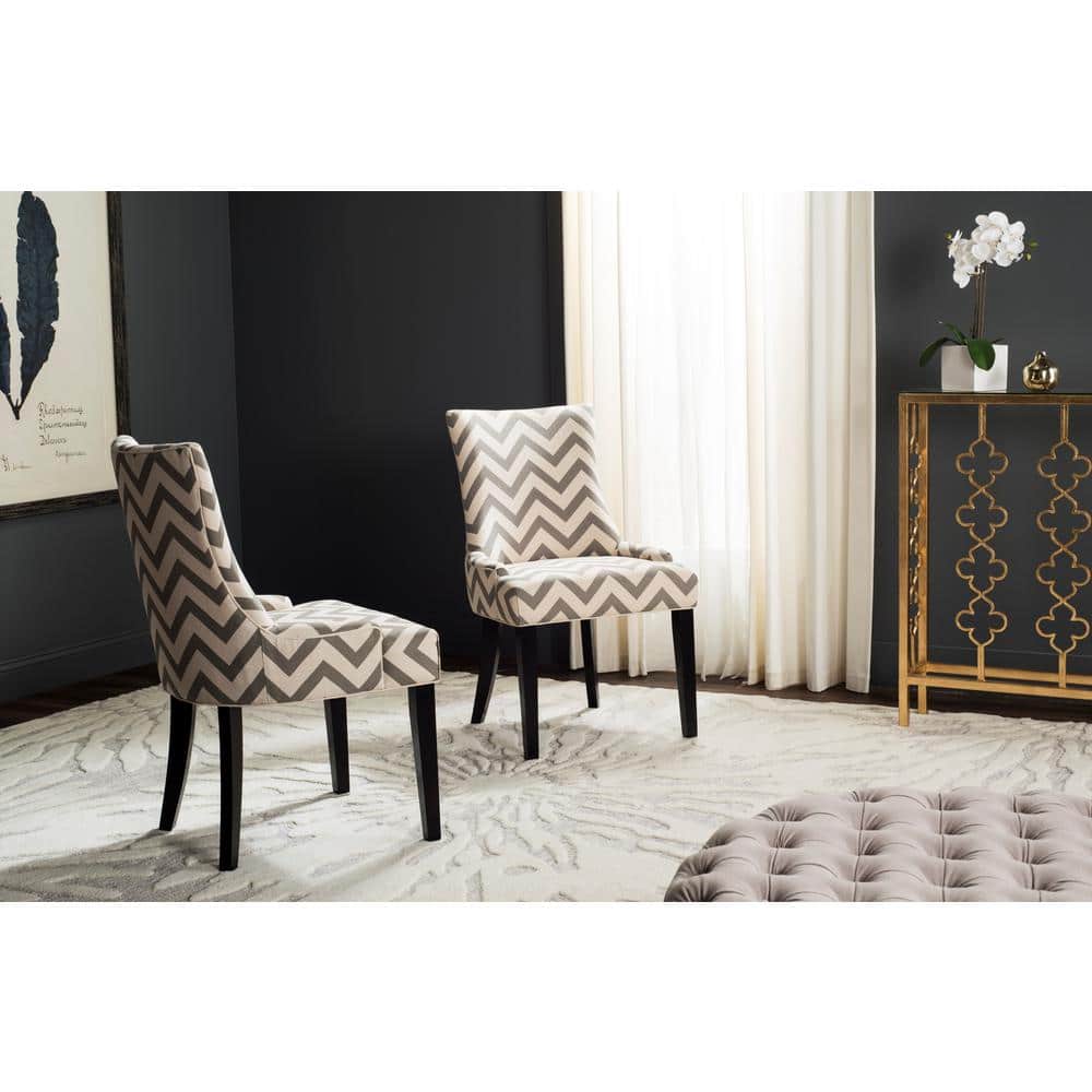 Espresso Finish Gray Linen Upholstered High Side Chair