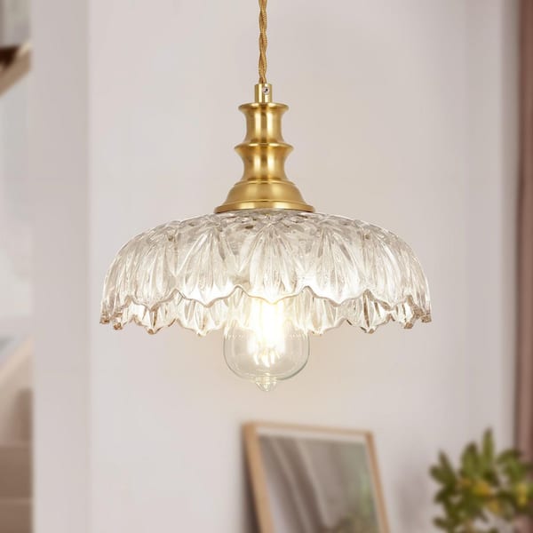 Jasslynn 60-Watt 1-Light Clear Modern Kitchen Pendant Light with Dome Flower Glass Shade for Bedroom Dining Room