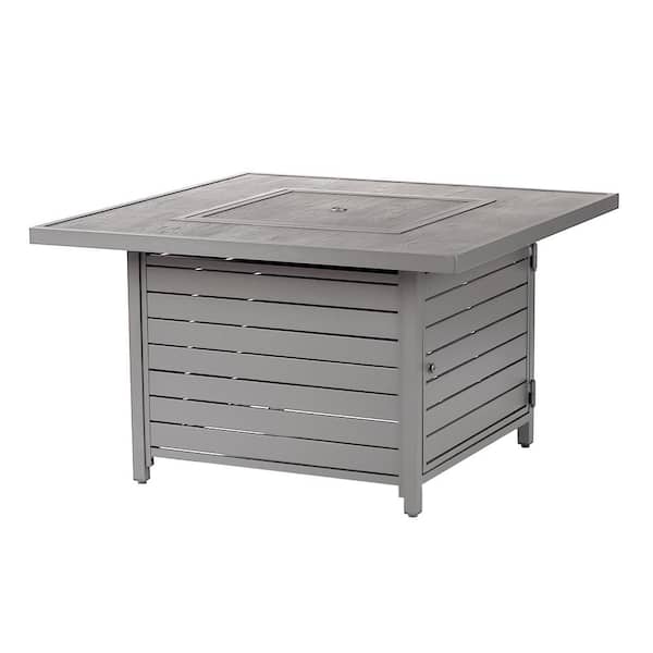 Oakland Living 42 in. x 42 in. Grey Square Aluminum Propane Fire Pit Table with Glass Beads, 2 Covers, Lid, 55,000 BTUs