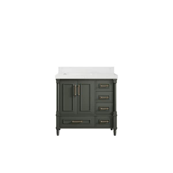 Willow Collections Hudson 36 in. W x 22 in. D x 36 in. H Left Offset Sink Bath Vanity in Pewter Green with 2 in Empira Quartz Top
