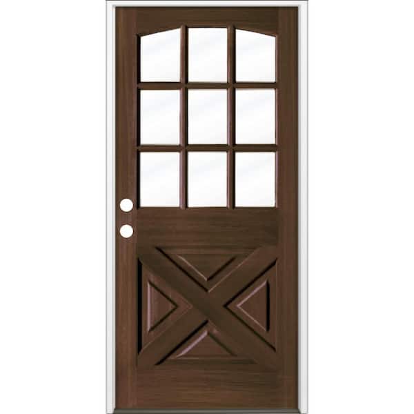 Krosswood Doors 36 in. x 80 in. Farmhouse X Panel RH 1/2 Lite Clear Glass Black Stain Hemlock Prehung Front Door