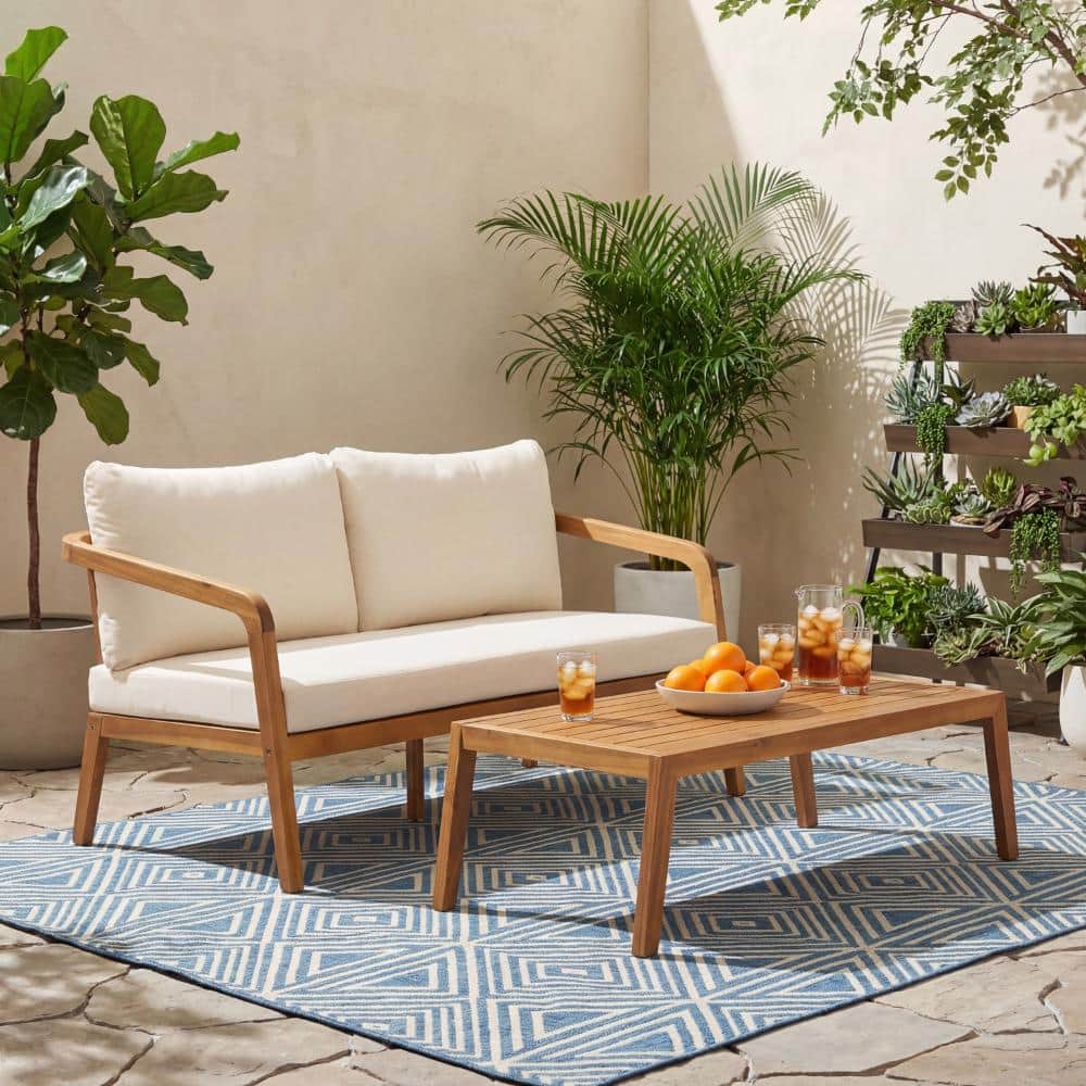2-Piece Acacia Wood Patio Loveseat & Coffee Table Set with Water-Resistant Cushions price history on PriceWatchPro