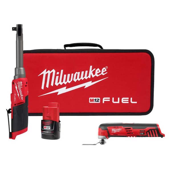 Milwaukee M12 FUEL 12V Lithium-Ion Brushless 3/8 in. Extended Reach High Speed Cordless Ratchet Kit & M12 Multi-Tool