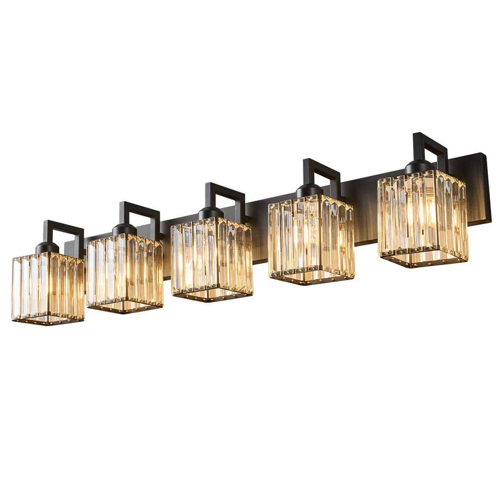 "Home Lighting Fixture Width 36.22"" In. "" 5-Light Black Modern Crystal Vanity Lights Wall Sconces for Bathroom" price history on PriceWatchPro