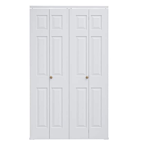 48 in. x 80 in. 6 Panel Hollow Core MDF White Primed Composite Closet Bi-fold Door with Hardware