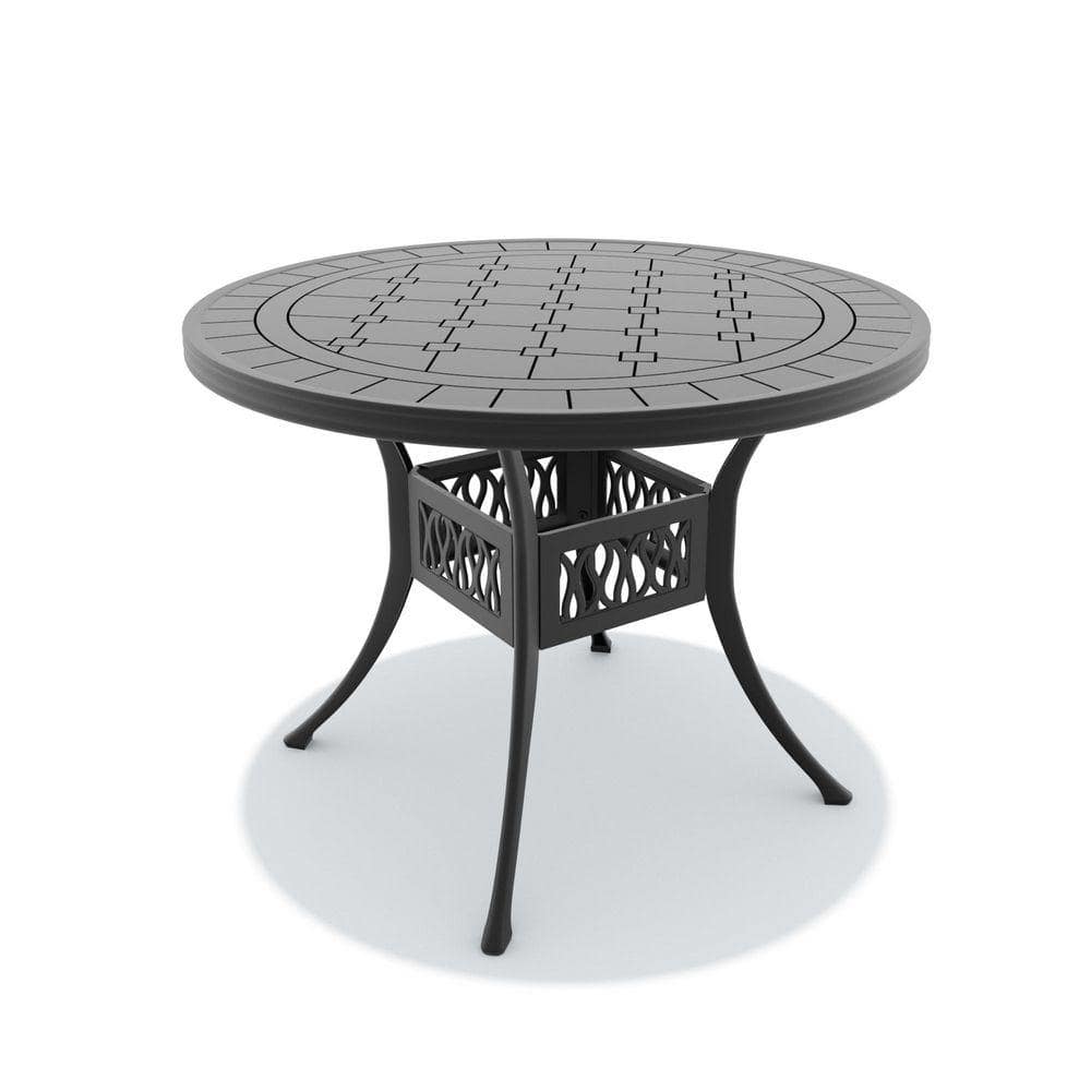 Black round cast aluminum outdoor patio dining table