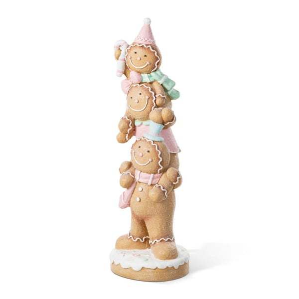 29.25 in. H Christmas Macaron Pink Resin Stacked Gingerbread Man Porch Decor