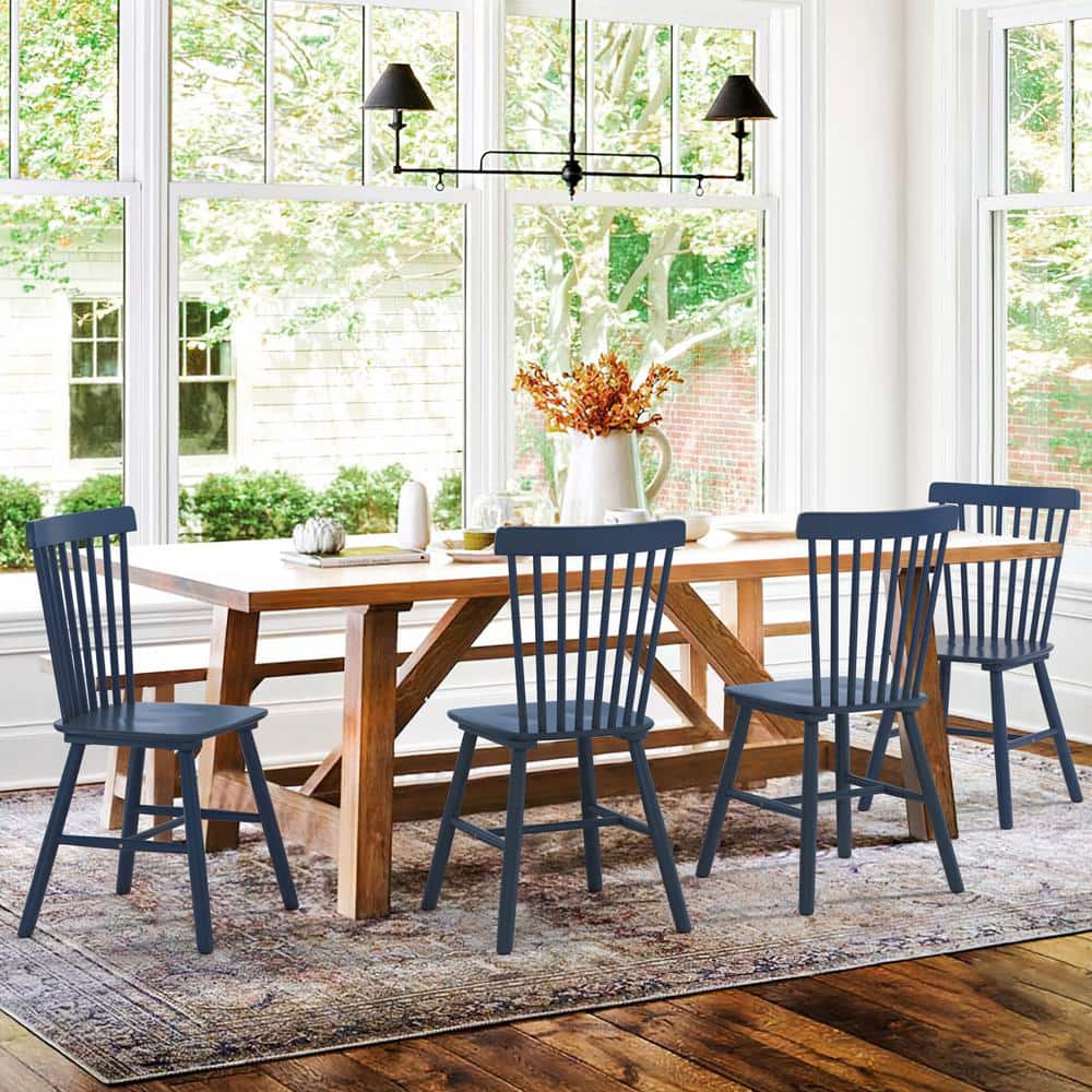 LUE BONA Windsor Classic Navy Blue Solid Wood Dining Chairs with Curving Spindle Back for Kitchen and Dining Room Set of 4 2DPTHD23WS 5 The Home
